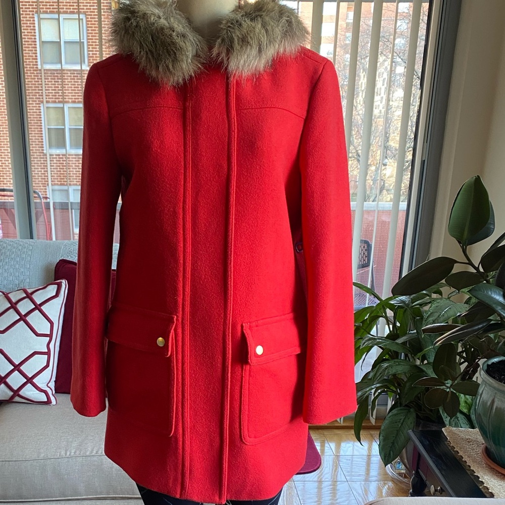 J. Crew Chateau Parka Wool Blend,Peacoat In Red Size 4 Petite. - Picture 2 of 12